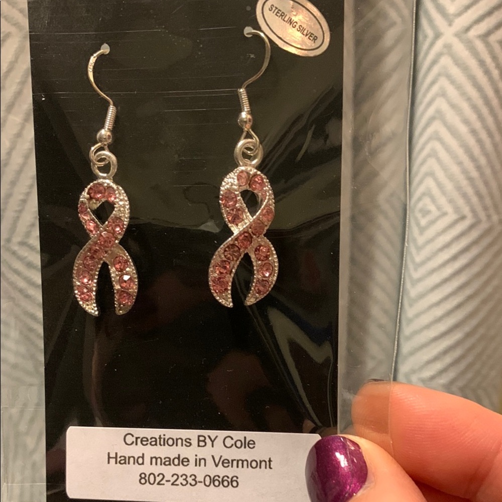 Sterling Silver Pink Breast Cancer  Ribbon Earrings💕